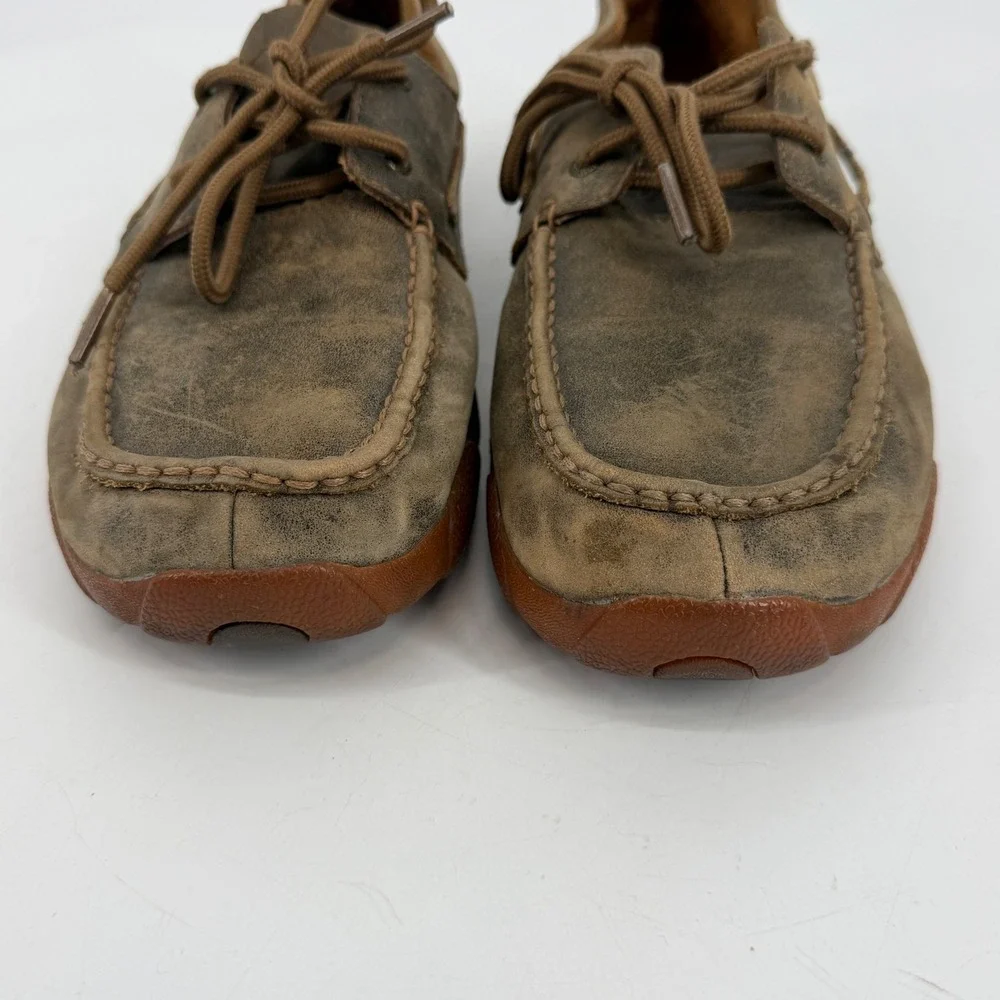 Twisted‎ X Mens Brown Distressed Leather Driving Loafers Boat Shoes 11.5 M